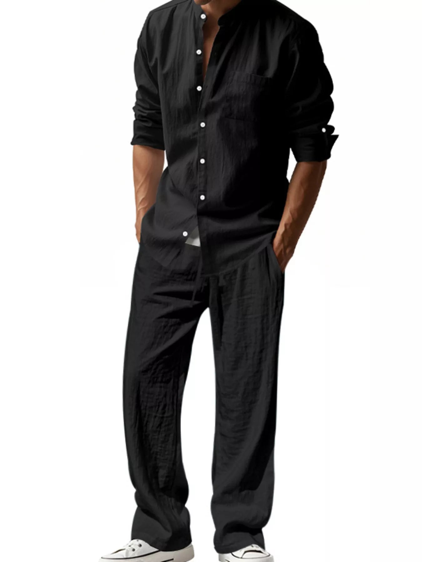 Ensemble Homme Élégant — Chemise Boutonnée Manches Longues & Pantalon - Bootiky