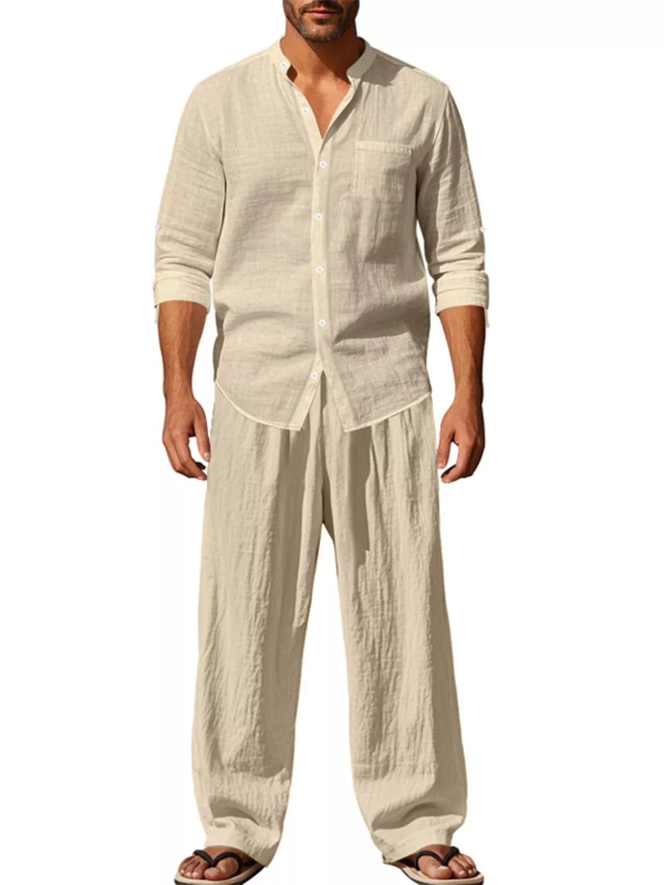 Ensemble Casual en Lin Le Saint-Tropez – Chemise & Pantalon Large Homme, S à 3XL - Bootiky