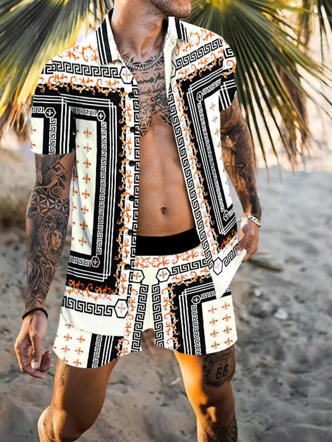 Ensemble d'Été Graphique Riviera – Chemise Col Classique & Short Homme, S à 3XL - Bootiky