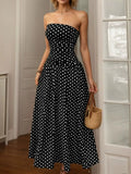 Robe Longue Bustier Retro Polka à Pois – Sans Bretelles, S à XL - Bootiky