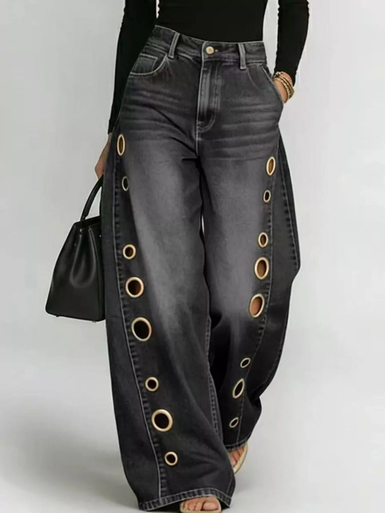 Jean Large à Détails Œillets — Coupe Wide Leg - Bootiky