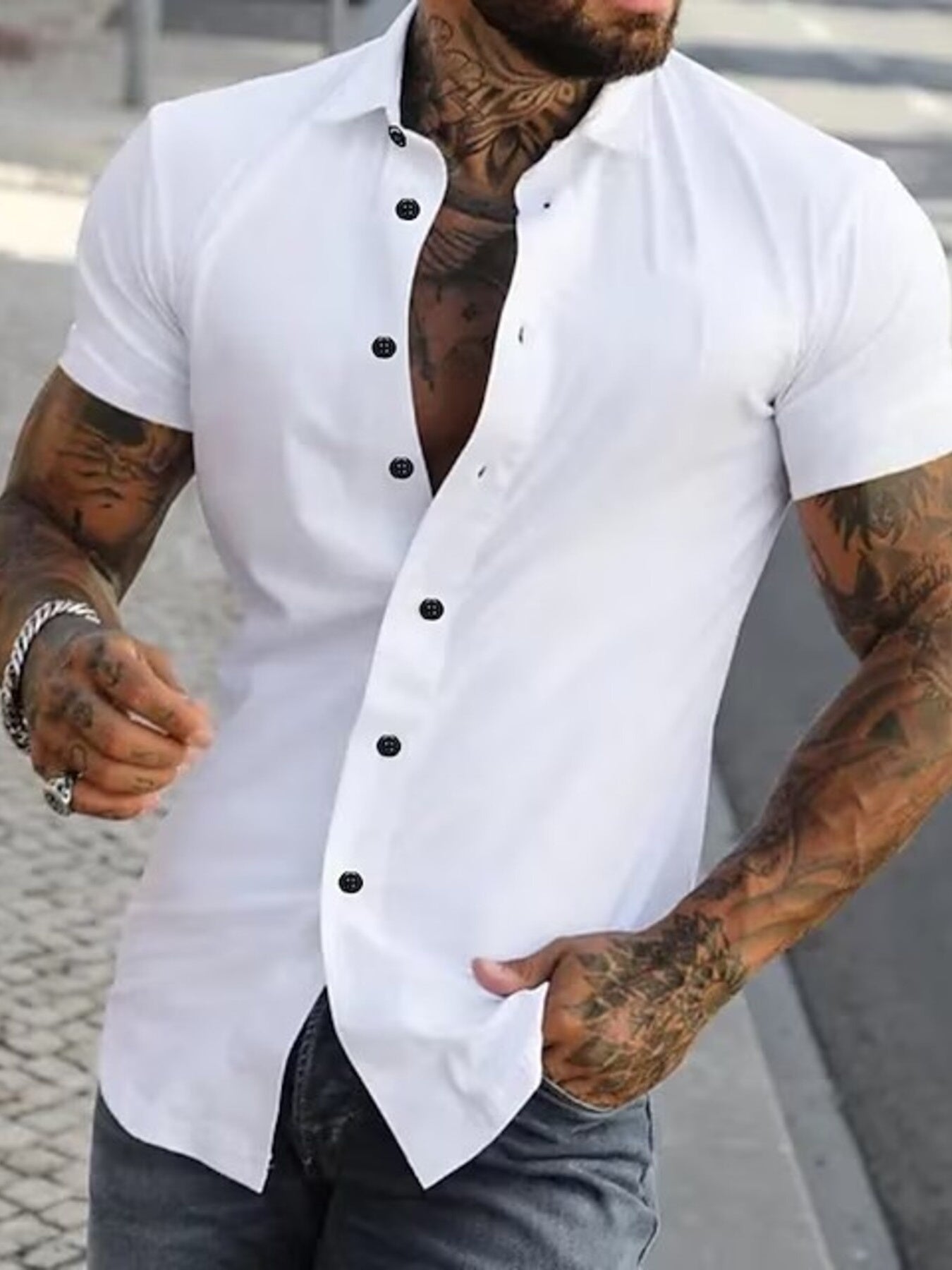 Chemise Homme Slim Fit — Manches Courtes Boutonnée 95% Coton - Bootiky