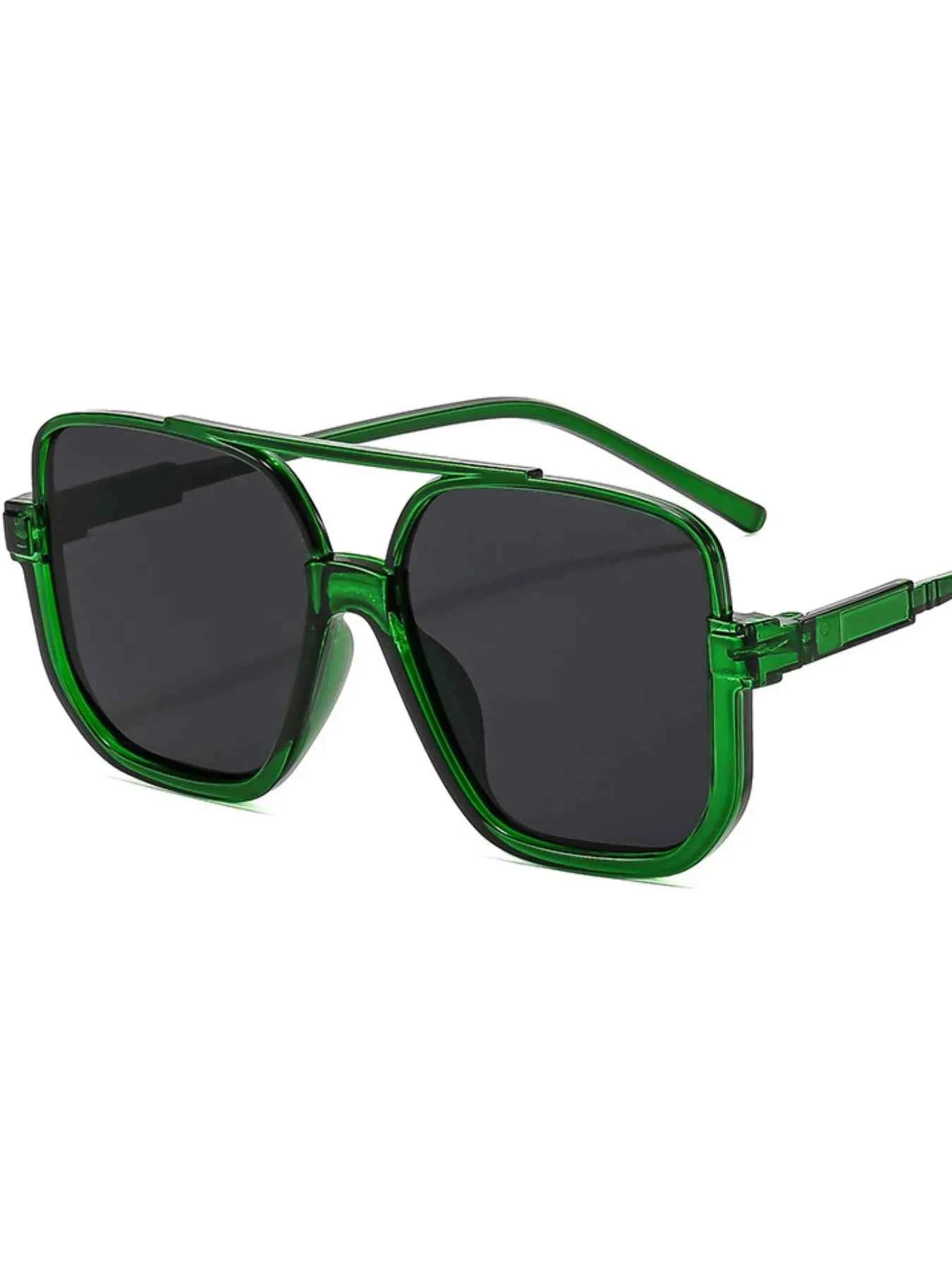 Green square-frame sunglasses with dark lenses, stylish and trendy fashion accessory