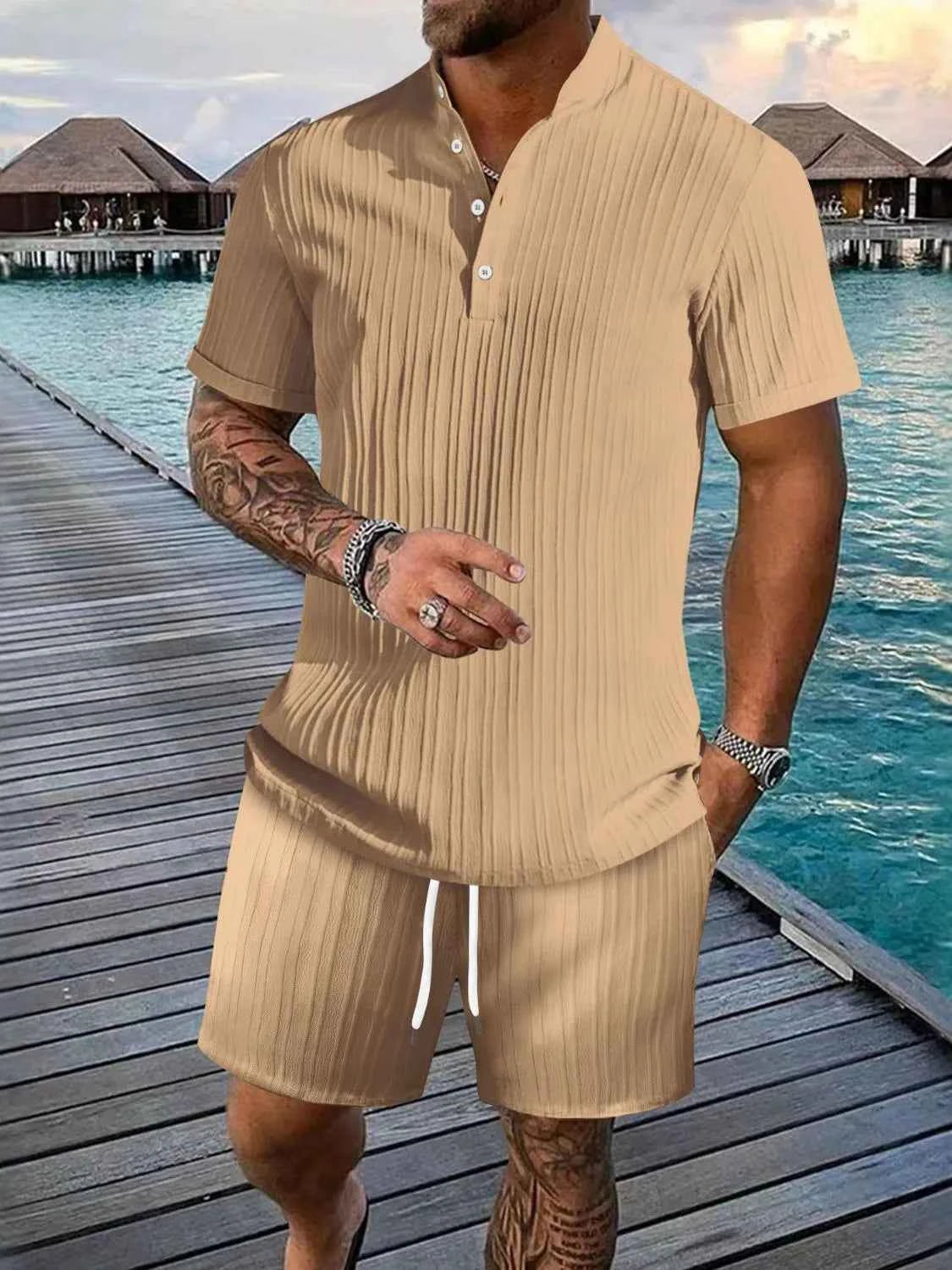 Ensemble Homme 2 Pièces — Haut Boutons Manches Courtes & Short - Bootiky