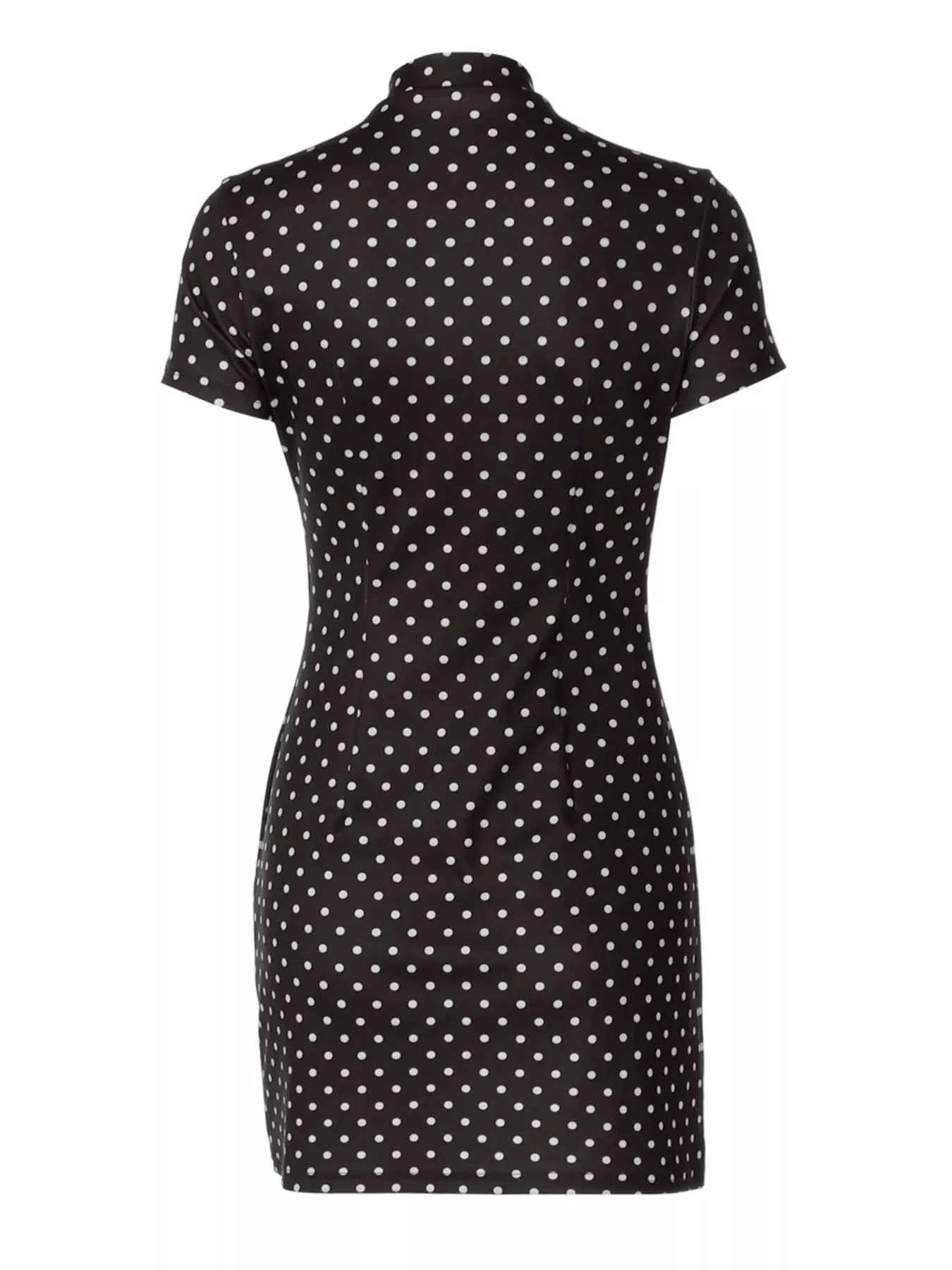 Robe Courte Retro Dolce à Pois Découpe Avant Cut-Out – Blanc, Marron, S à L - Bootiky