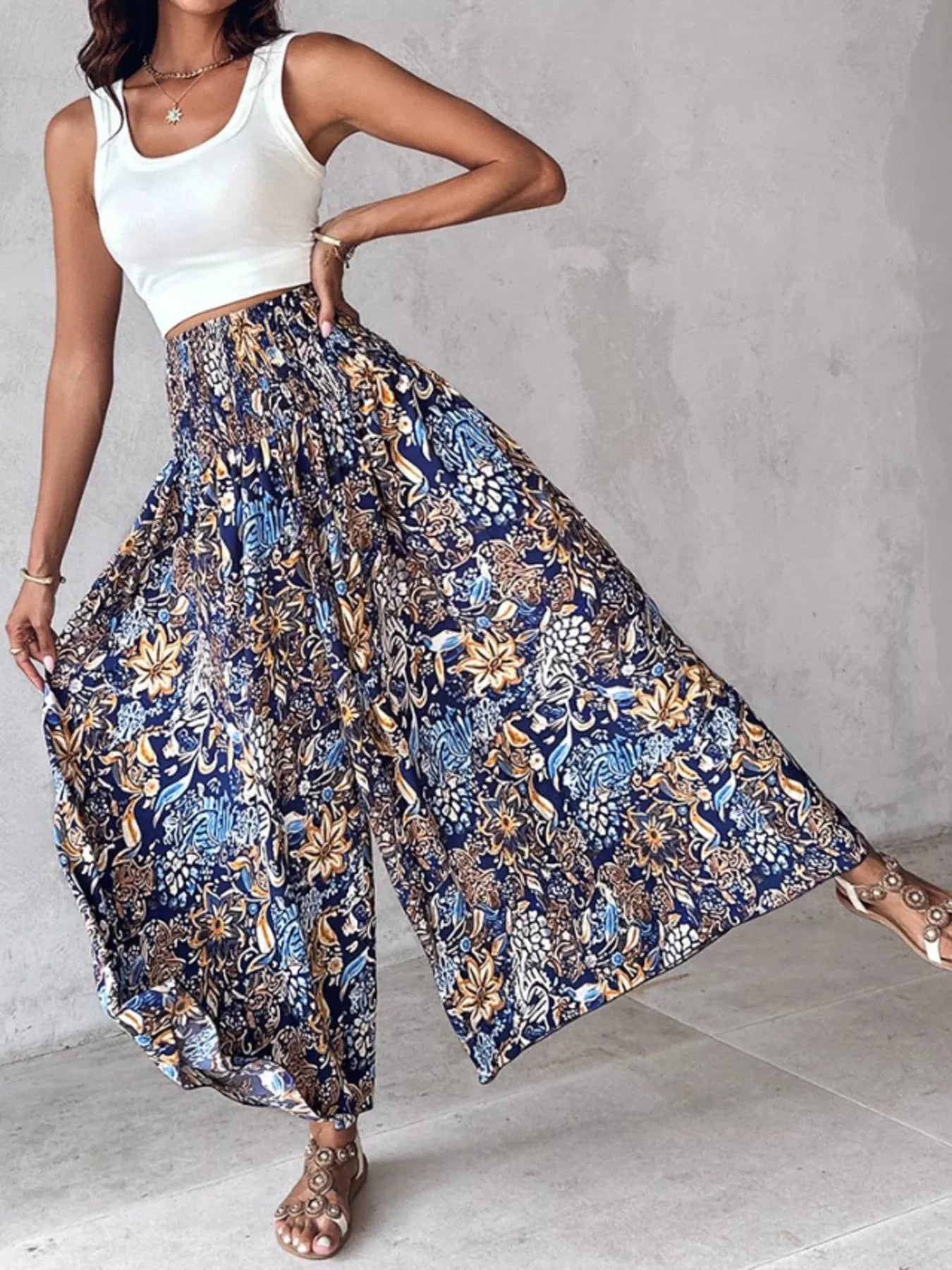 Pantalon Large Imprimé — Taille Smokée & Poches - Bootiky