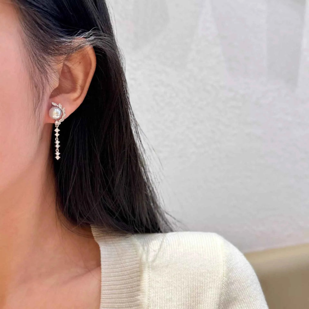 Boucles d'Oreilles Pendantes Perles & Zircon — Argent 925 - Bootiky