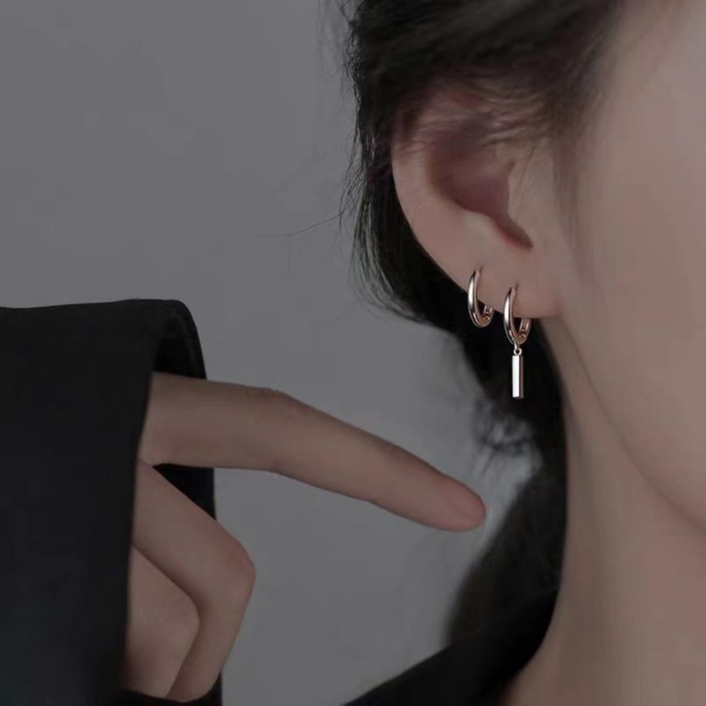 Boucles d'Oreilles Créoles Barre en Argent Sterling 925 – Bijou Minimaliste Femme | Bootiky - Bootiky