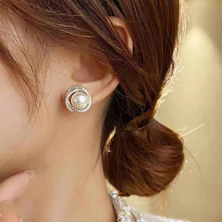 Clous d'Oreilles Prunelle Perle & Zircons – Tige Argent 925, Doré ou Argenté - Bootiky