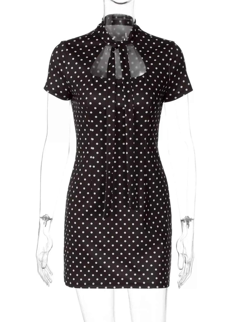Robe Courte Retro Dolce à Pois Découpe Avant Cut-Out – Blanc, Marron, S à L - Bootiky