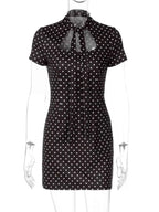 Robe Courte Retro Dolce à Pois Découpe Avant Cut-Out – Blanc, Marron, S à L - Bootiky