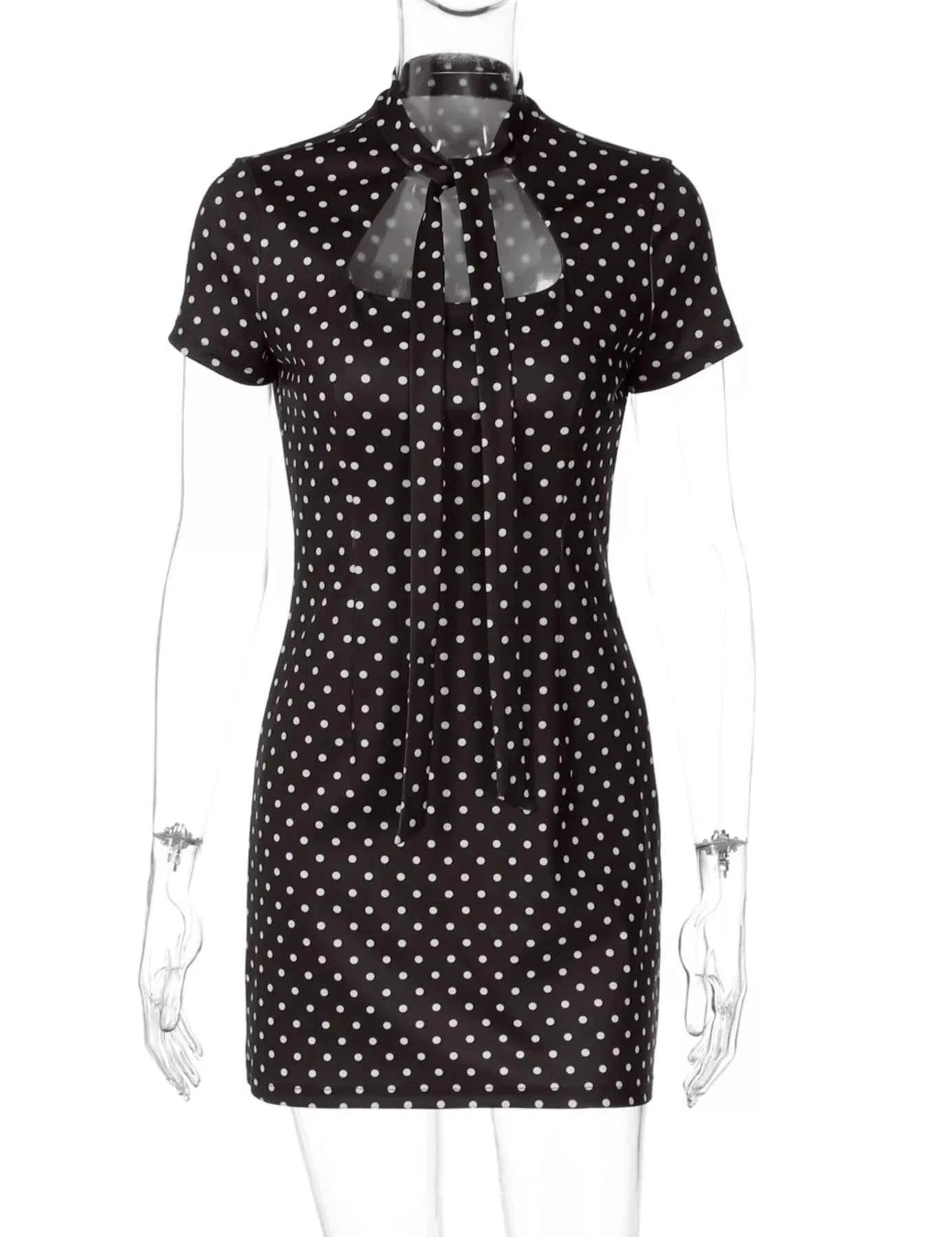 Robe Courte Retro Dolce à Pois Découpe Avant Cut-Out – Blanc, Marron, S à L - Bootiky