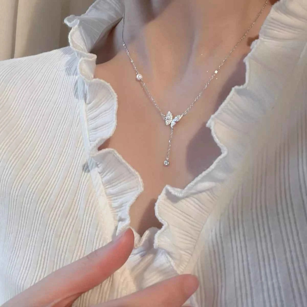 Collier Vol d'Orphée Pendentif Papillon & Zircons – Argent 925, Écrin Inclus - Bootiky