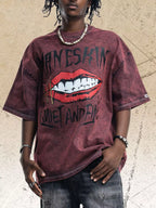 T-Shirt Homme Effet Délavé Motif Lèvres – Style Vintage Rock - Bootiky