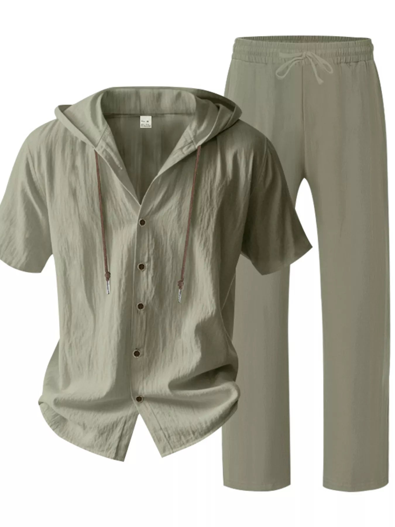 Ensemble Homme Lin — Haut à Capuche Boutonné & Pantalon Large - Bootiky