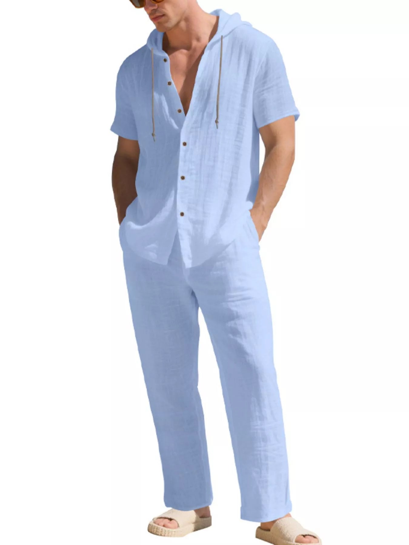 Ensemble Homme Lin — Haut à Capuche Boutonné & Pantalon Large - Bootiky
