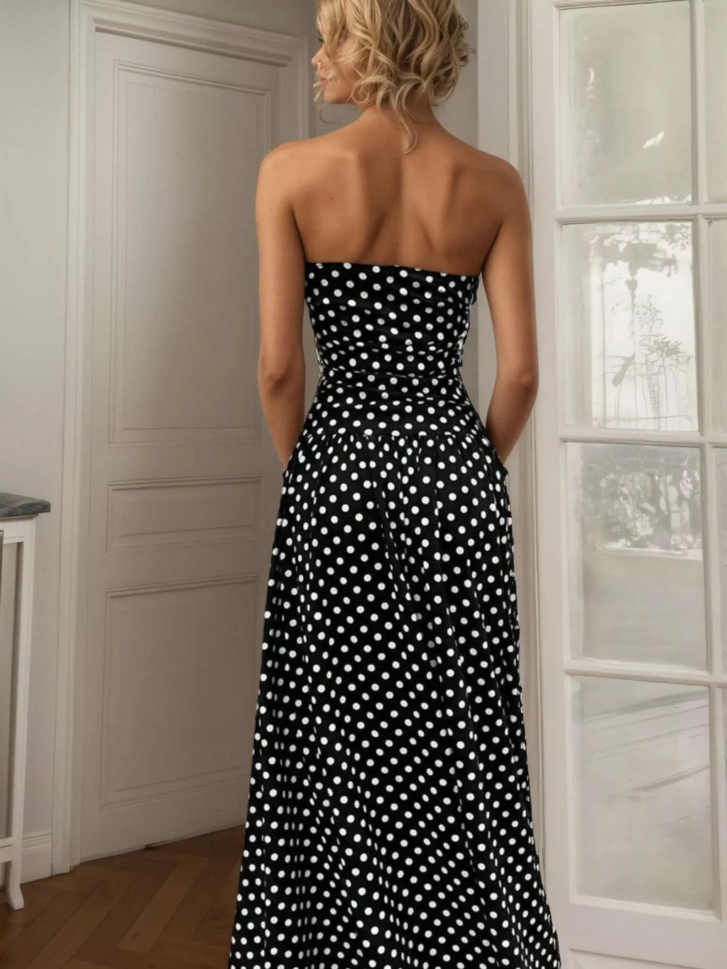 Robe Longue Bustier Retro Polka à Pois – Sans Bretelles, S à XL - Bootiky