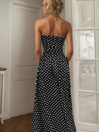 Robe Longue Bustier Retro Polka à Pois – Sans Bretelles, S à XL - Bootiky