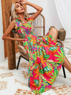 Robe Longue Bohème Oasis Buste Smocké Bretelles à Nouer – Volants, S à 2XL - Bootiky