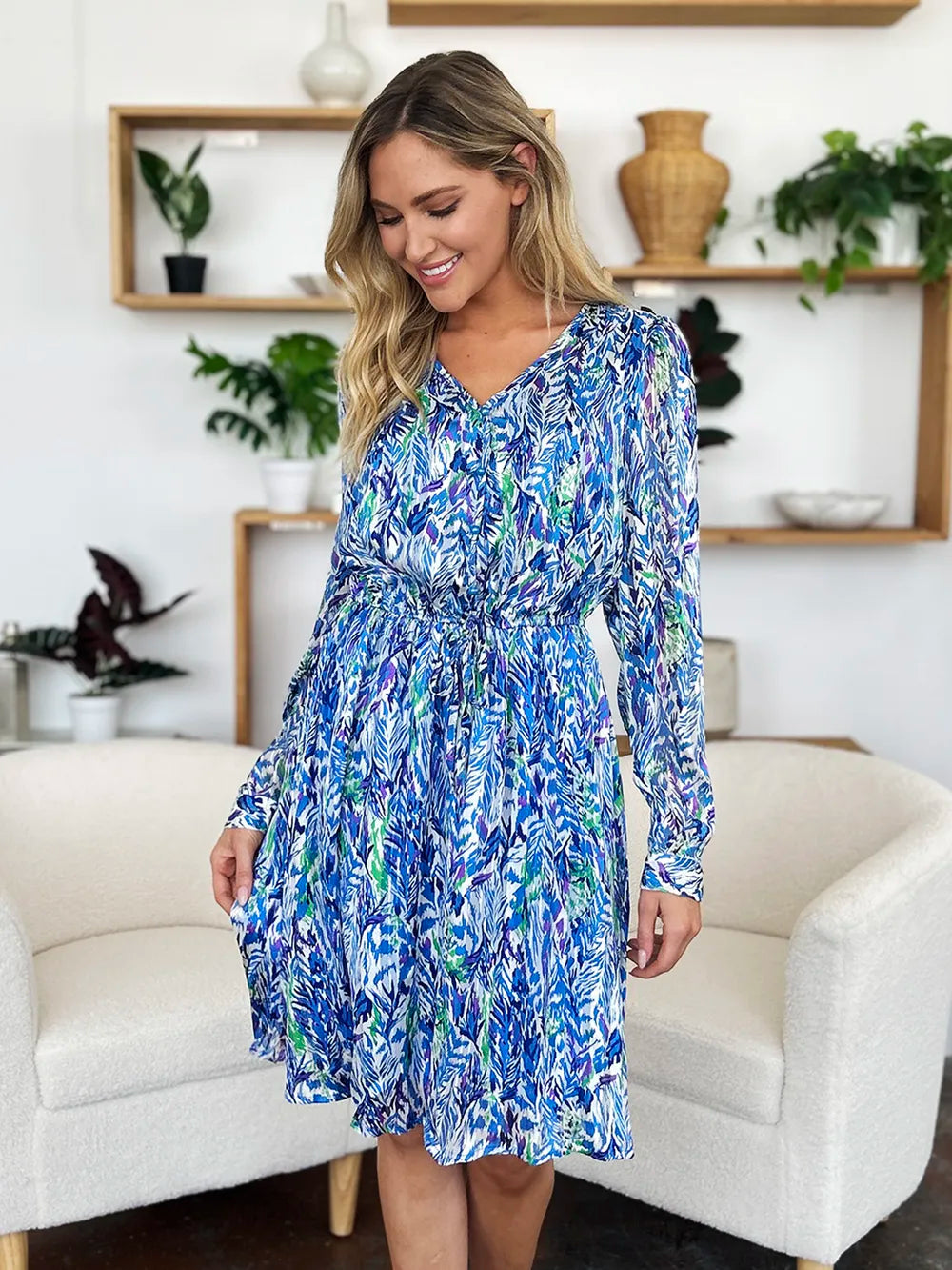 Robe Longue Imprimée — Cordon de Serrage & Manches Longues Doublée - Bootiky