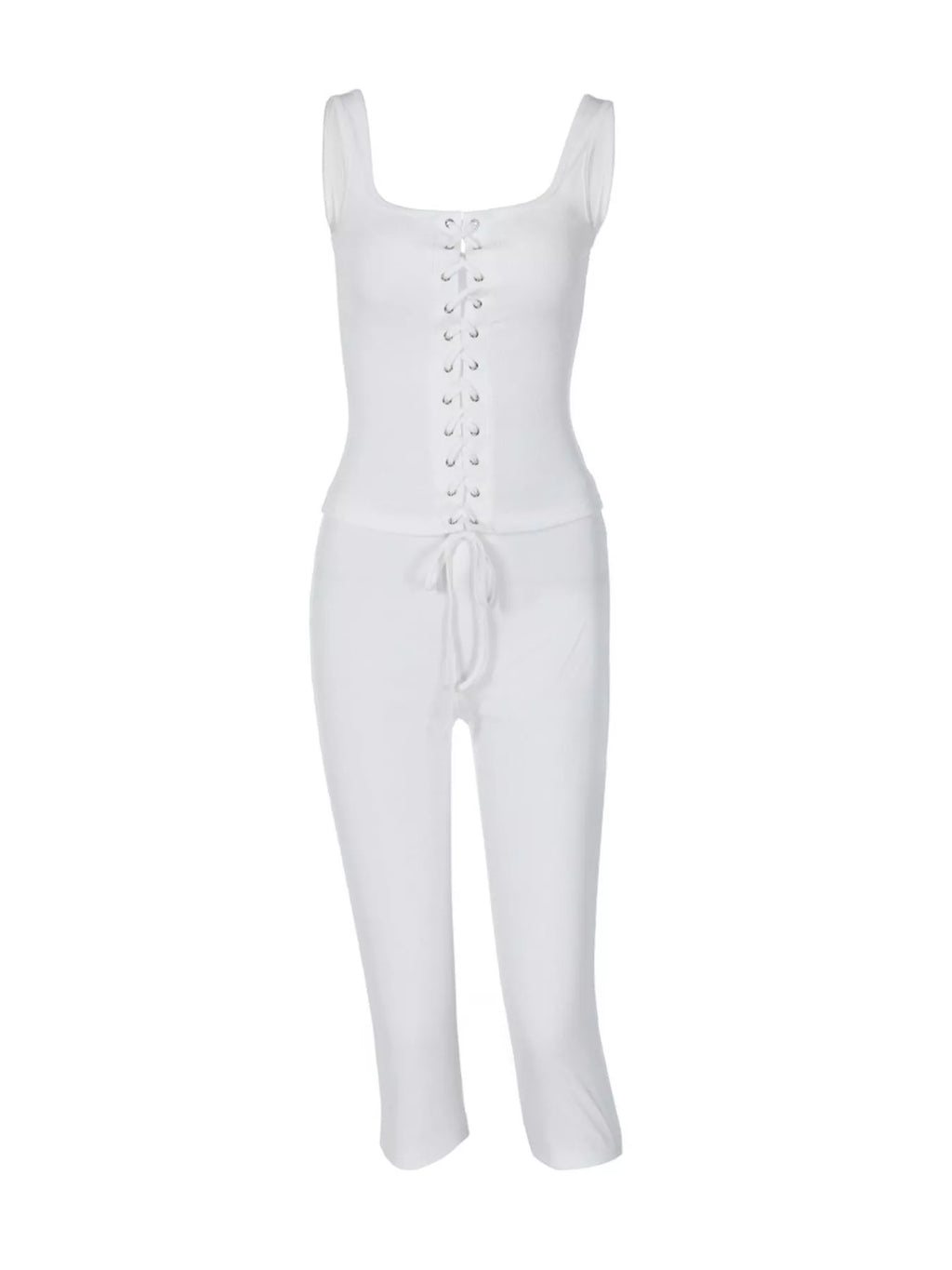Ensemble tank top laçage & capri femme – 2 coloris White & Black - Bootiky