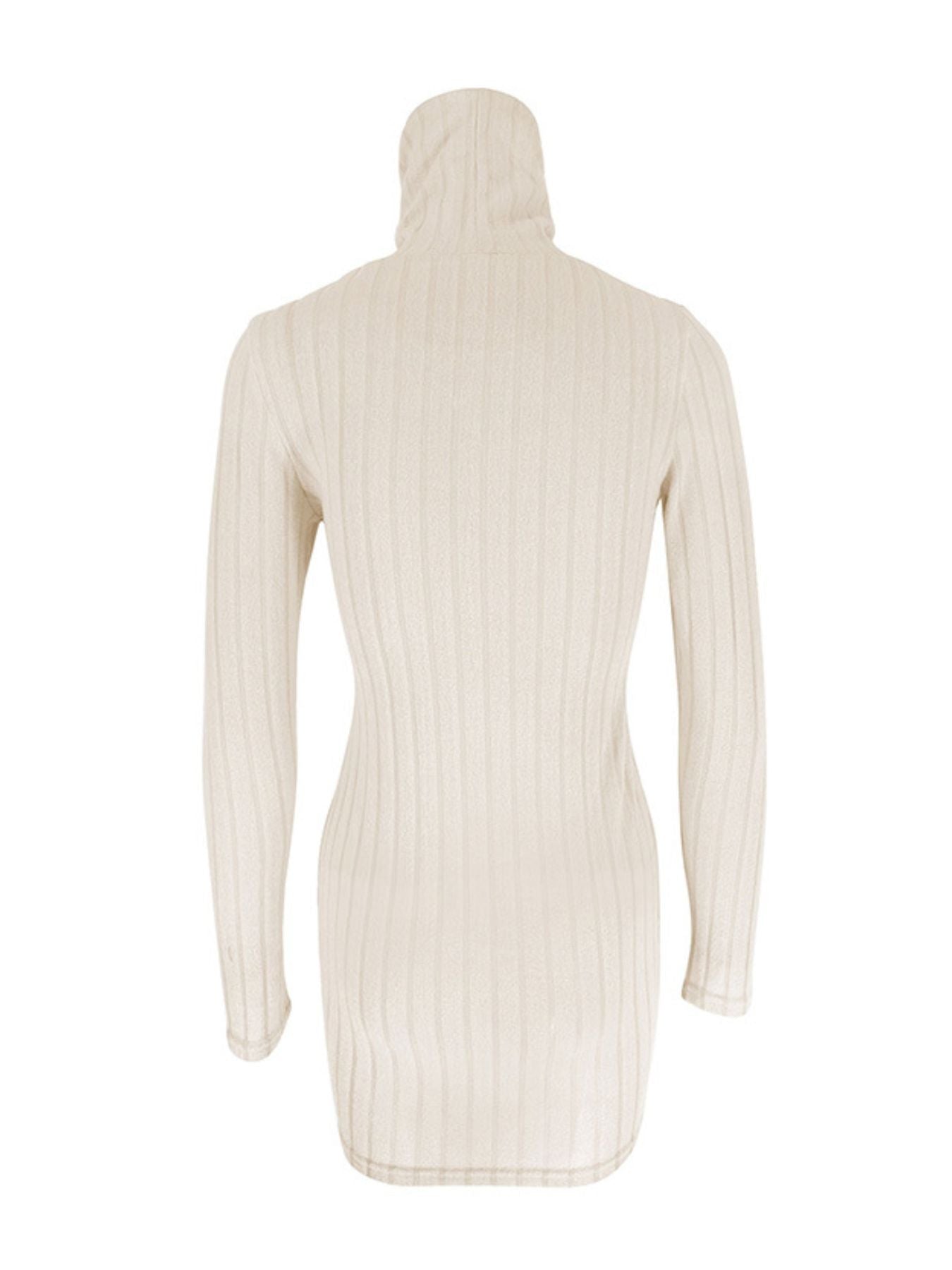 Robe Courte Moulante — Maille Côtelée Col Roulé & Manches Longues - Bootiky