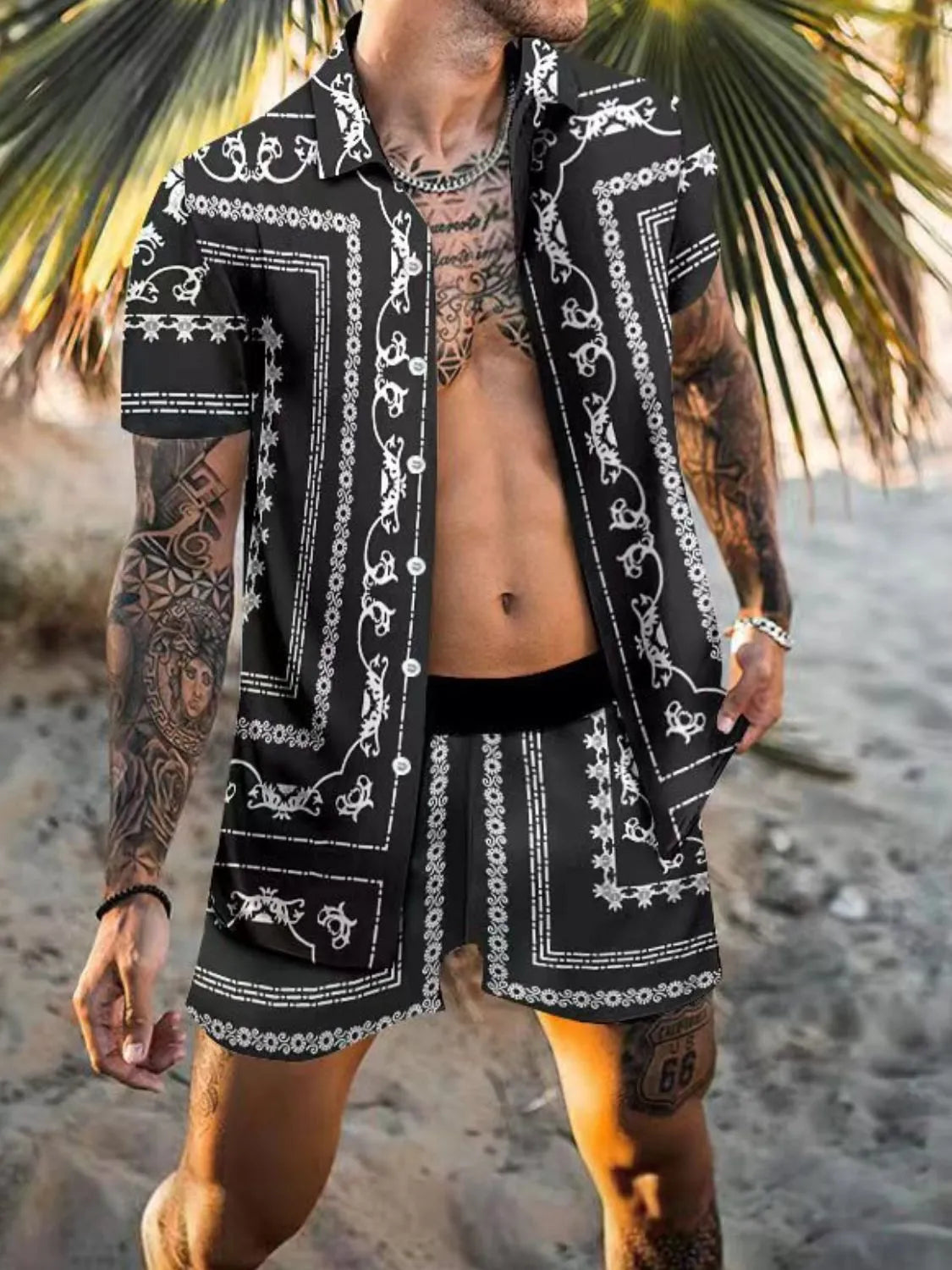 Ensemble d'Été Graphique Riviera – Chemise Col Classique & Short Homme, S à 3XL - Bootiky