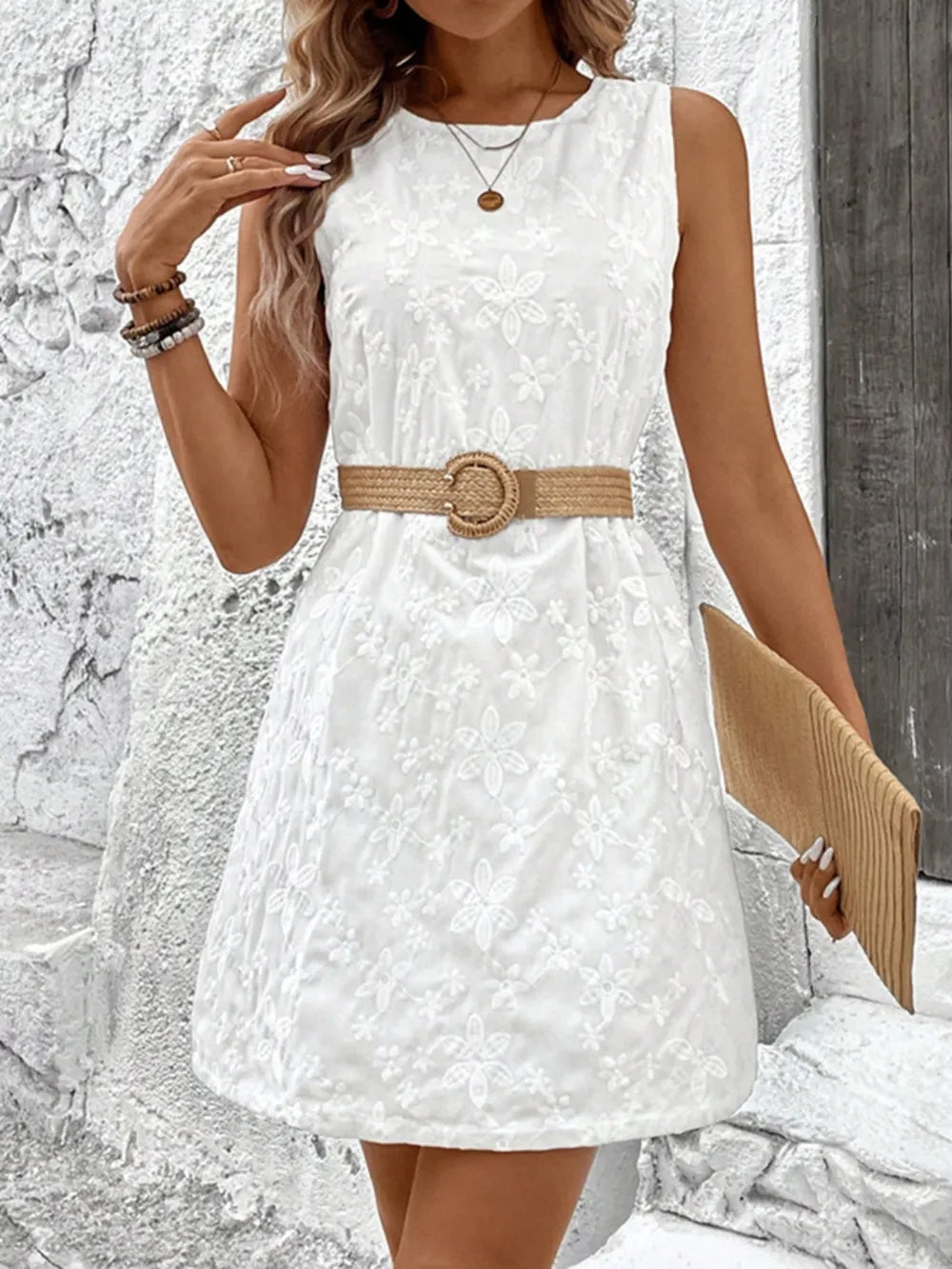 Robe Mini Tank Sans Manches — Col Rond & Texture Originale - Bootiky