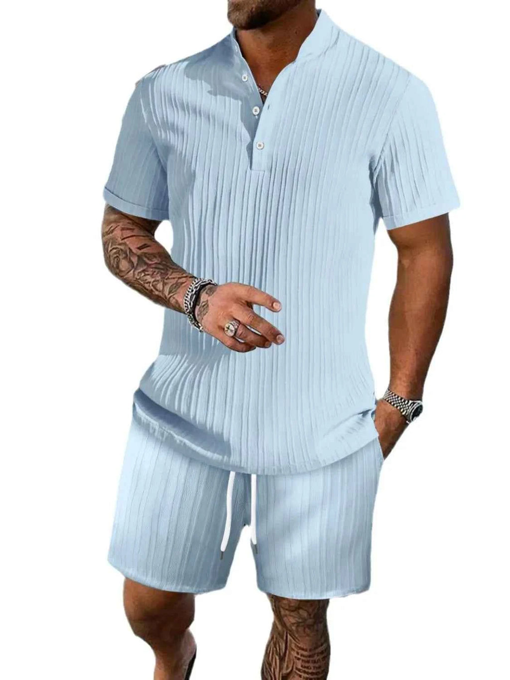 Ensemble Homme 2 Pièces — Haut Boutons Manches Courtes & Short - Bootiky