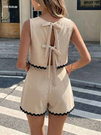 Ensemble tank top & short à bordure festonnée femme – coloris Apricot - Bootiky