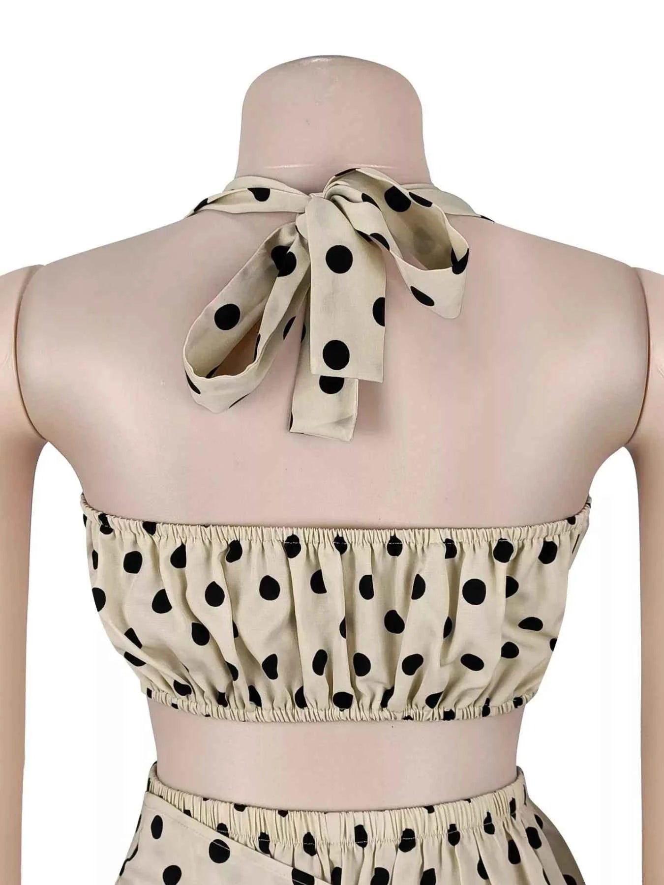 Ensemble cami halter pois & pantalon à franges – 3 coloris - Bootiky