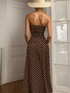 Robe Longue Bustier Retro Polka à Pois – Sans Bretelles, S à XL - Bootiky