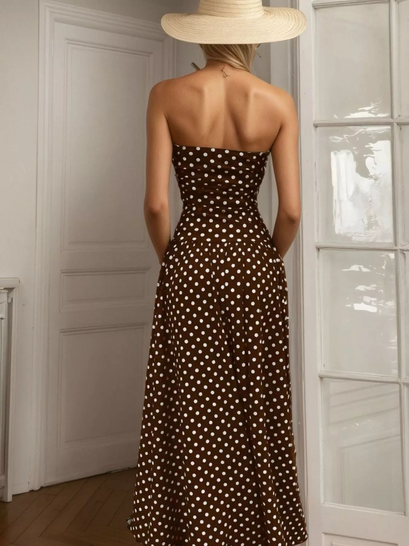 Robe Longue Bustier Retro Polka à Pois – Sans Bretelles, S à XL - Bootiky