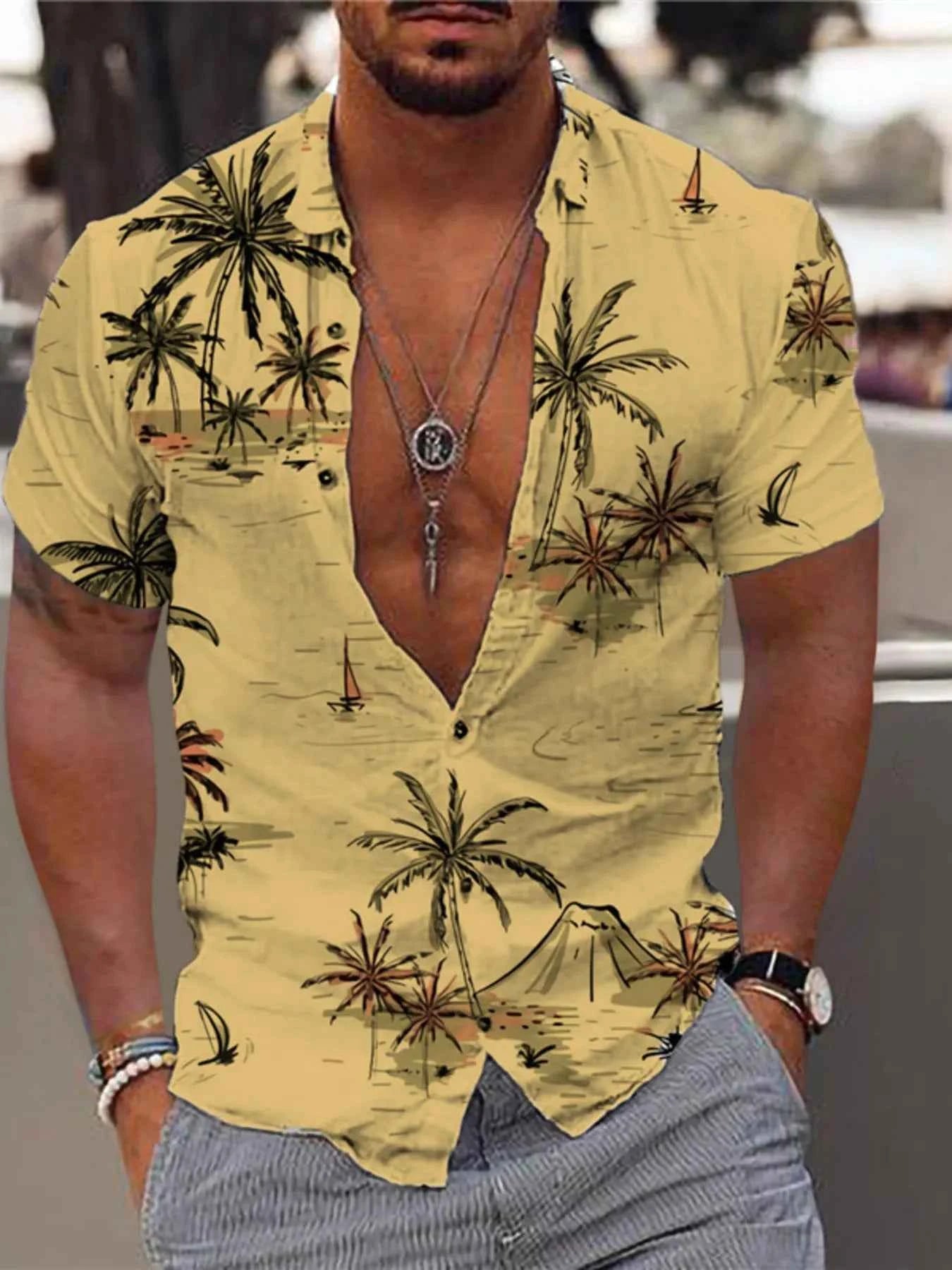 Chemise homme imprimé tropical manches courtes – grande taille - Bootiky