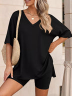 Ensemble t-shirt col V & short femme – 7 coloris, grande taille - Bootiky