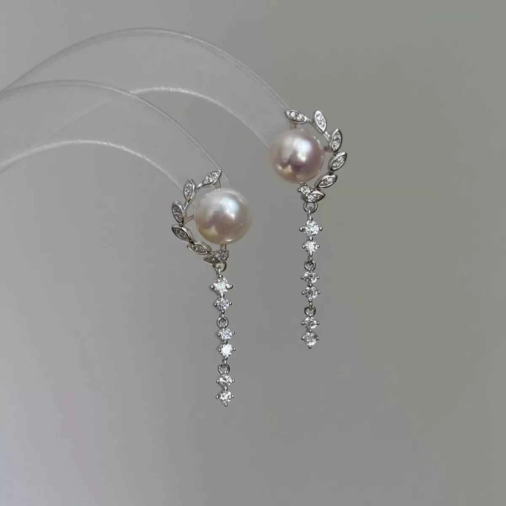 Boucles d'Oreilles Pendantes Perles & Zircon — Argent 925 - Bootiky