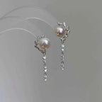 Boucles d'Oreilles Pendantes Perles & Zircon — Argent 925 - Bootiky