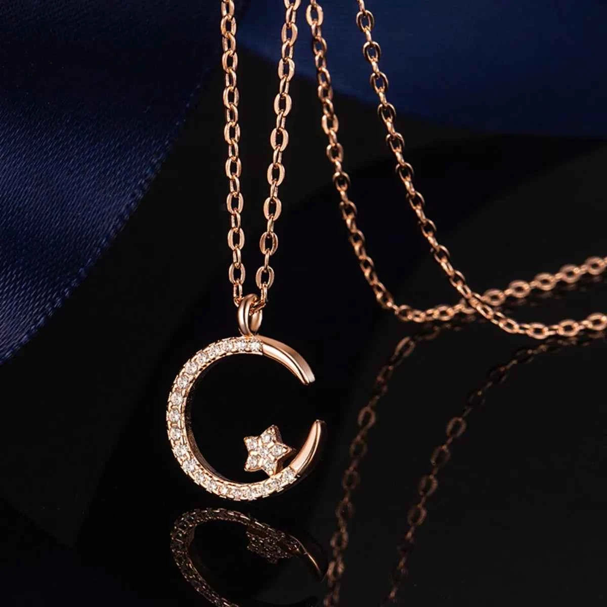 Collier Aura Céleste Lune & Étoile Zircons – Argent 925, 3 Finitions, Écrin Inclus - Bootiky