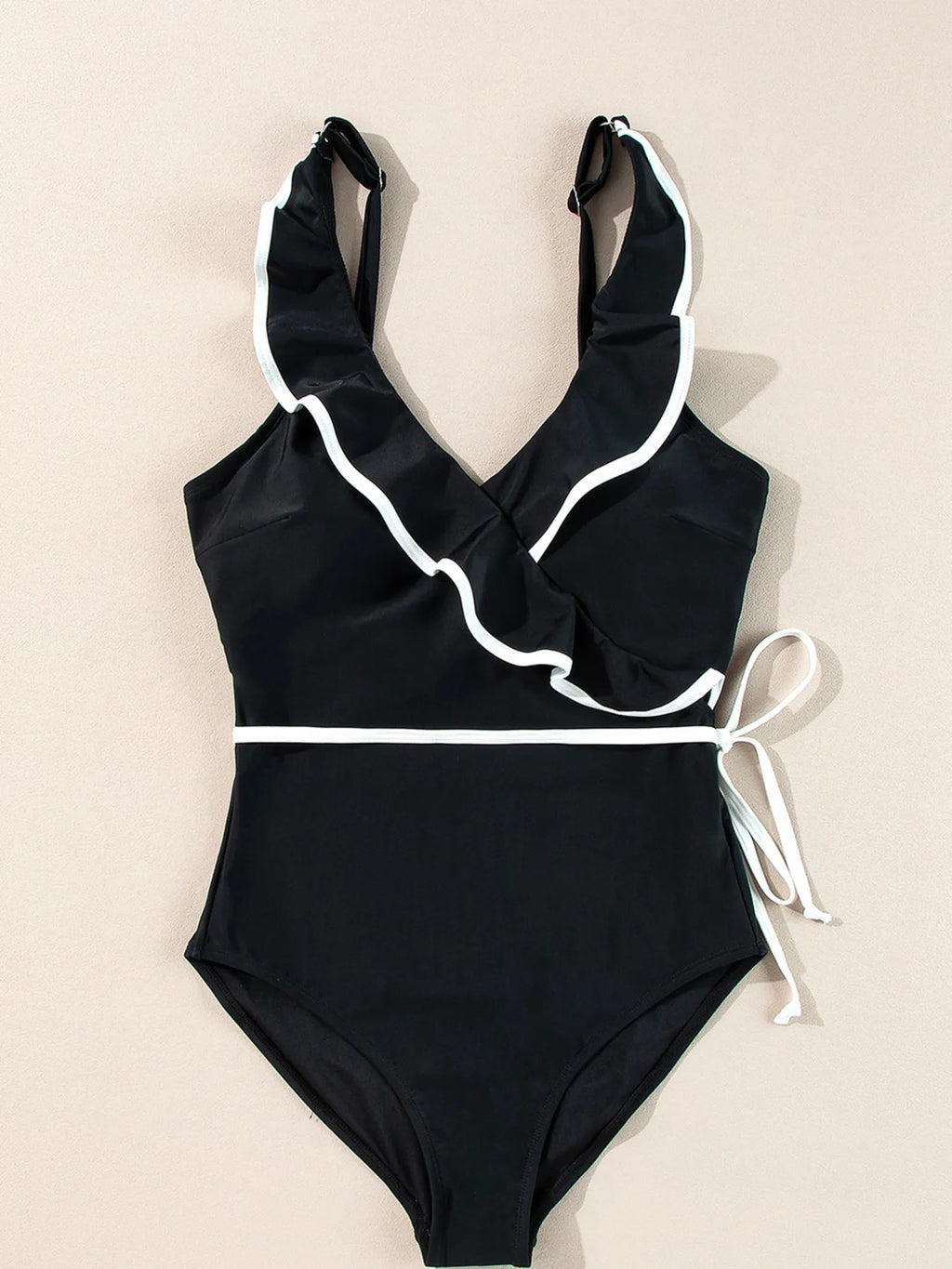 Maillot de Bain Une Pièce à Col en V & Détails Volants - Bootiky