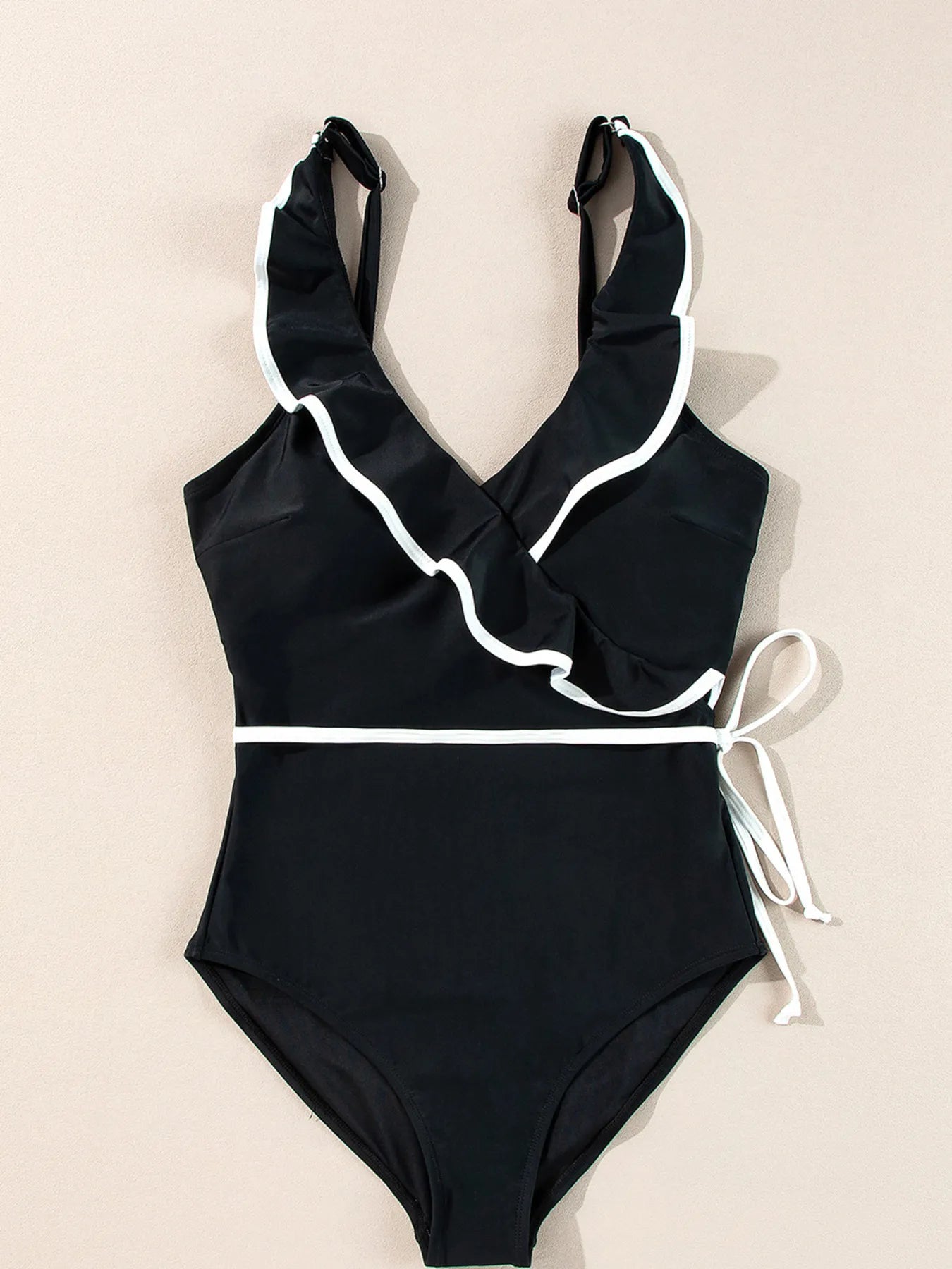 Maillot de Bain Une Pièce à Col en V & Détails Volants - Bootiky
