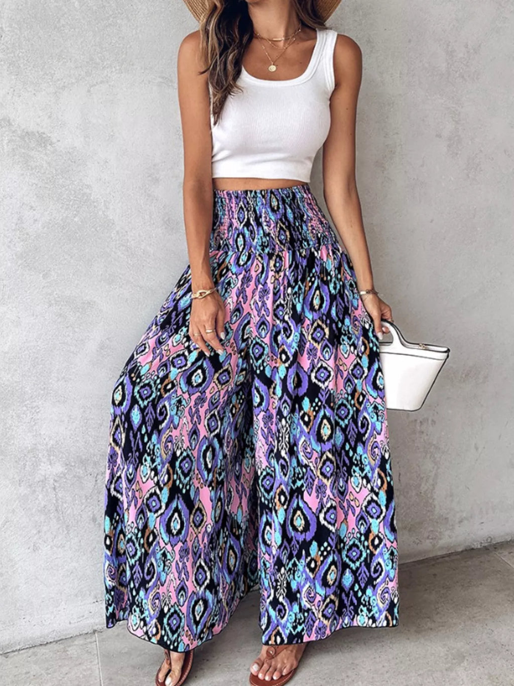 Pantalon Large Imprimé — Taille Smokée & Poches - Bootiky