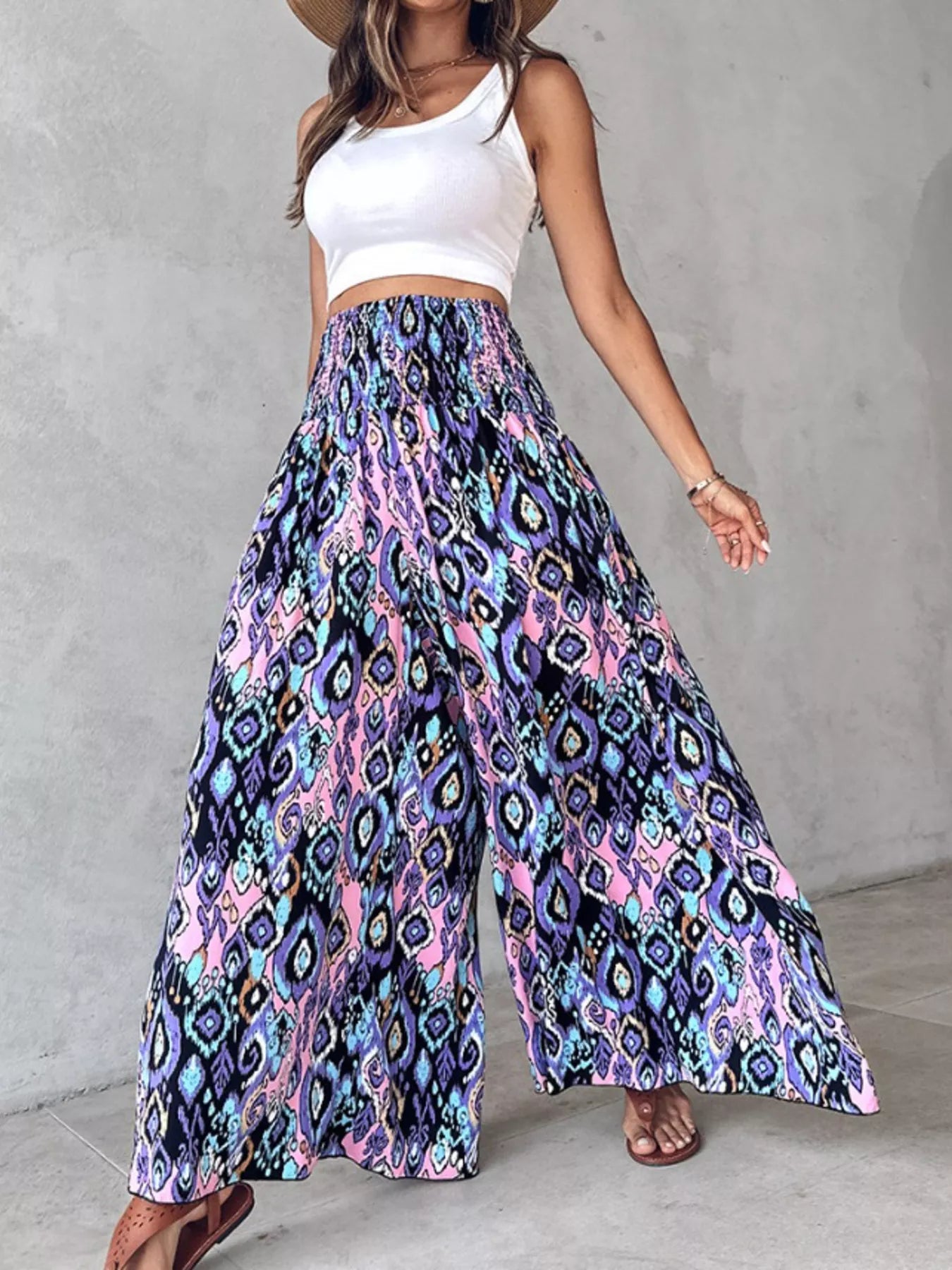 Pantalon Large Imprimé — Taille Smokée & Poches - Bootiky