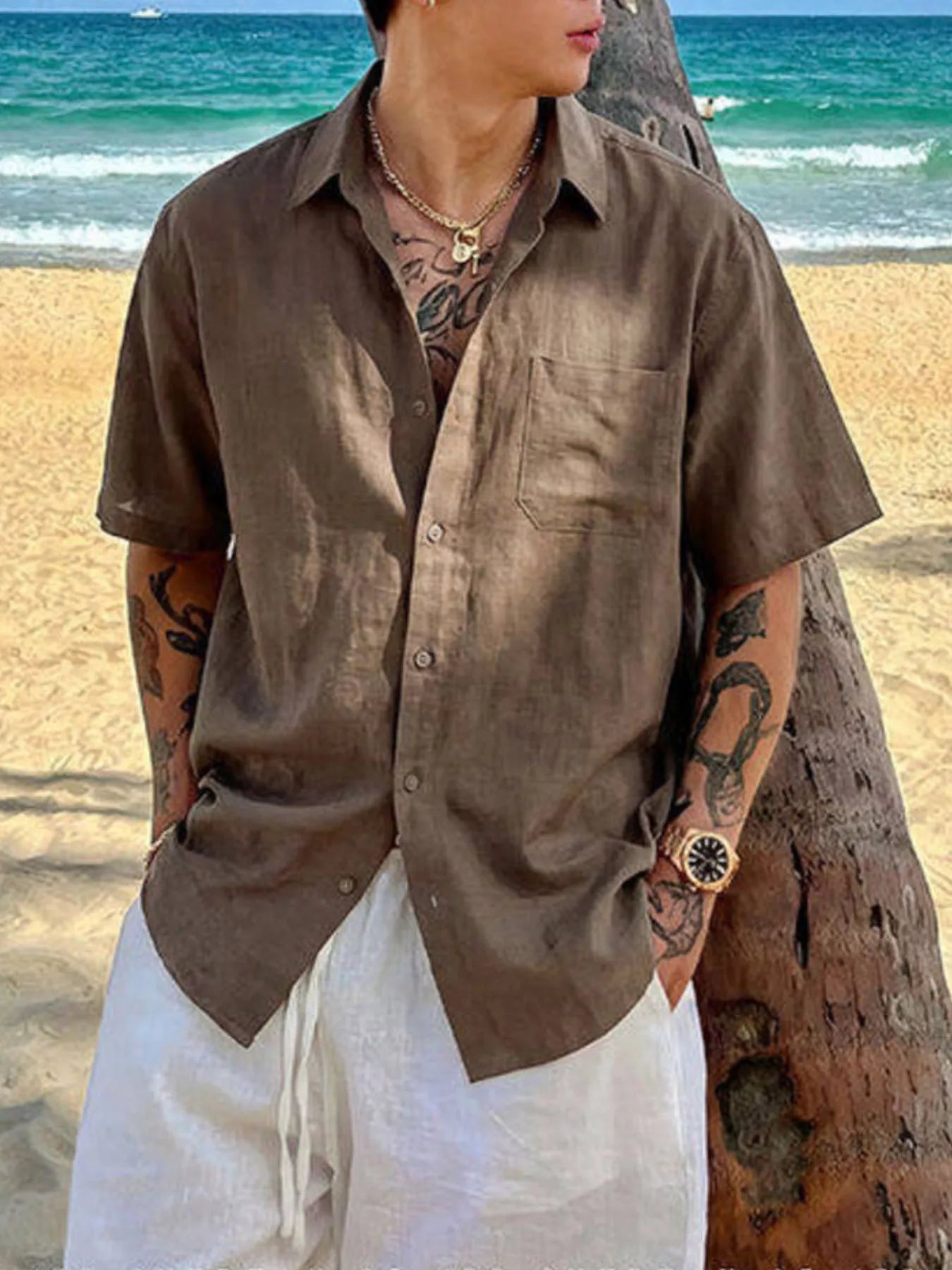 Chemise Homme Casual — Manches Courtes Boutonnée 95% Coton - Bootiky