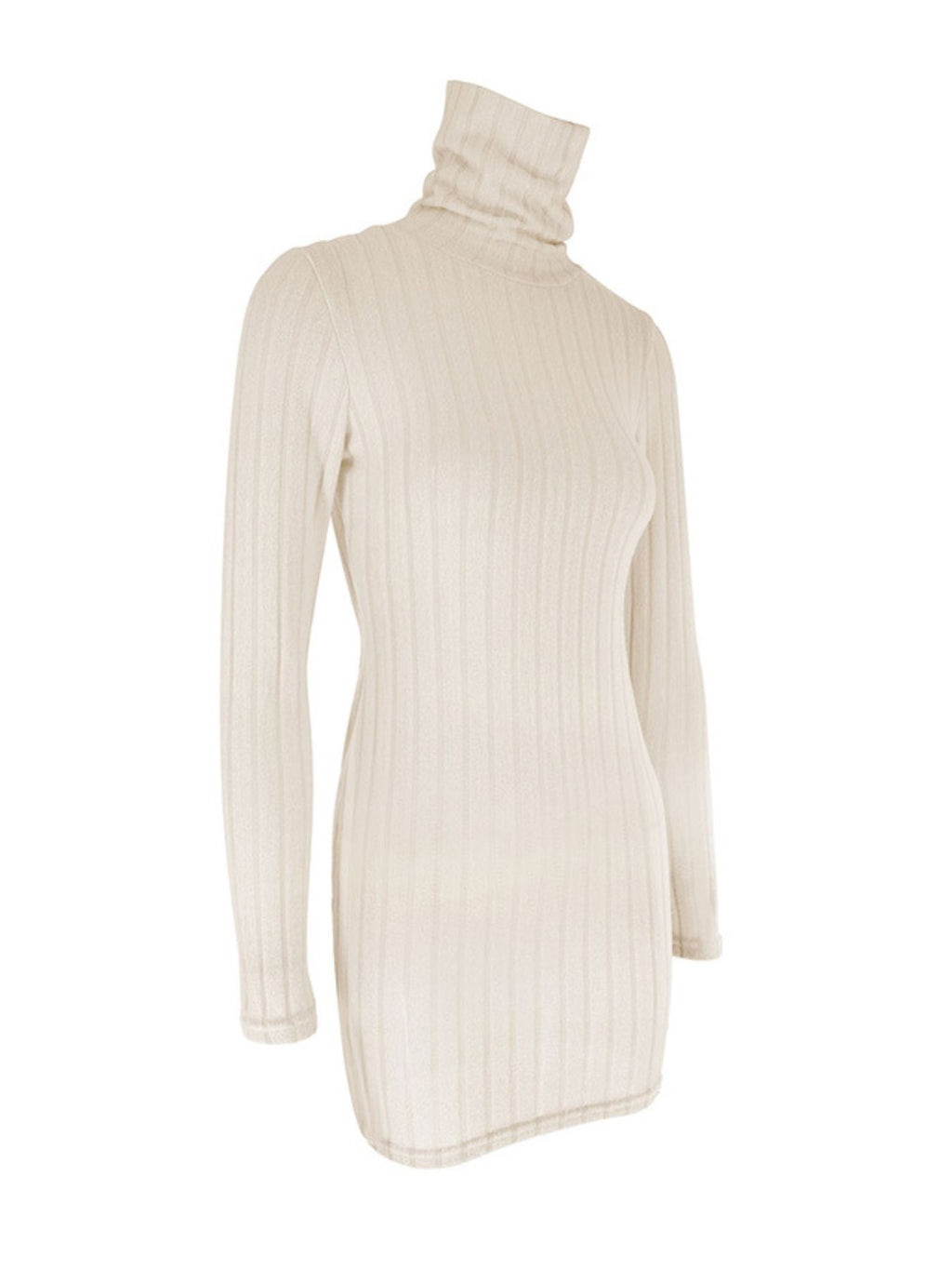 Robe Courte Moulante — Maille Côtelée Col Roulé & Manches Longues - Bootiky