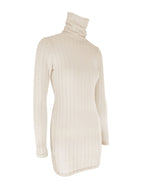 Robe Courte Moulante — Maille Côtelée Col Roulé & Manches Longues - Bootiky