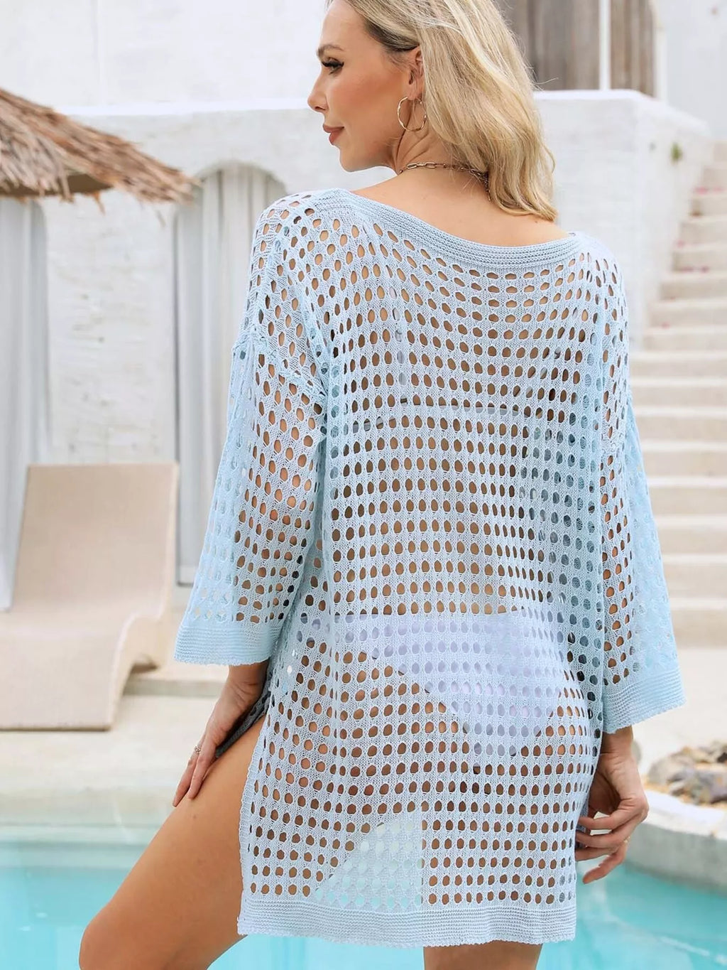 Tunique de Plage en Crochet Marbella – Cover-Up Fente Latérale, Taille Unique - Bootiky