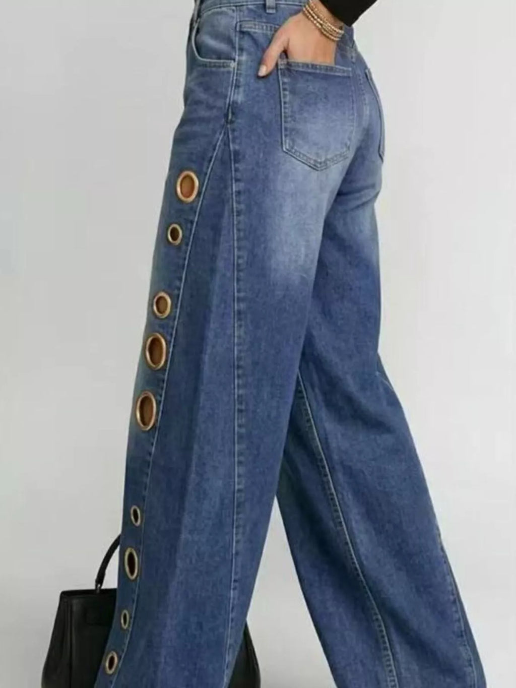 Jean Large à Détails Œillets — Coupe Wide Leg - Bootiky
