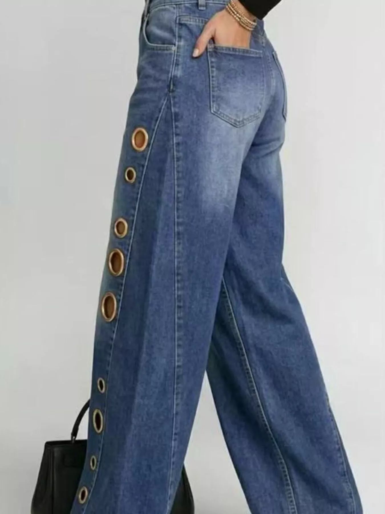 Jean Large à Détails Œillets — Coupe Wide Leg - Bootiky