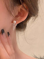 Boucles d'Oreilles Pendantes Nœud & Perles — Argent Sterling 925 - Bootiky