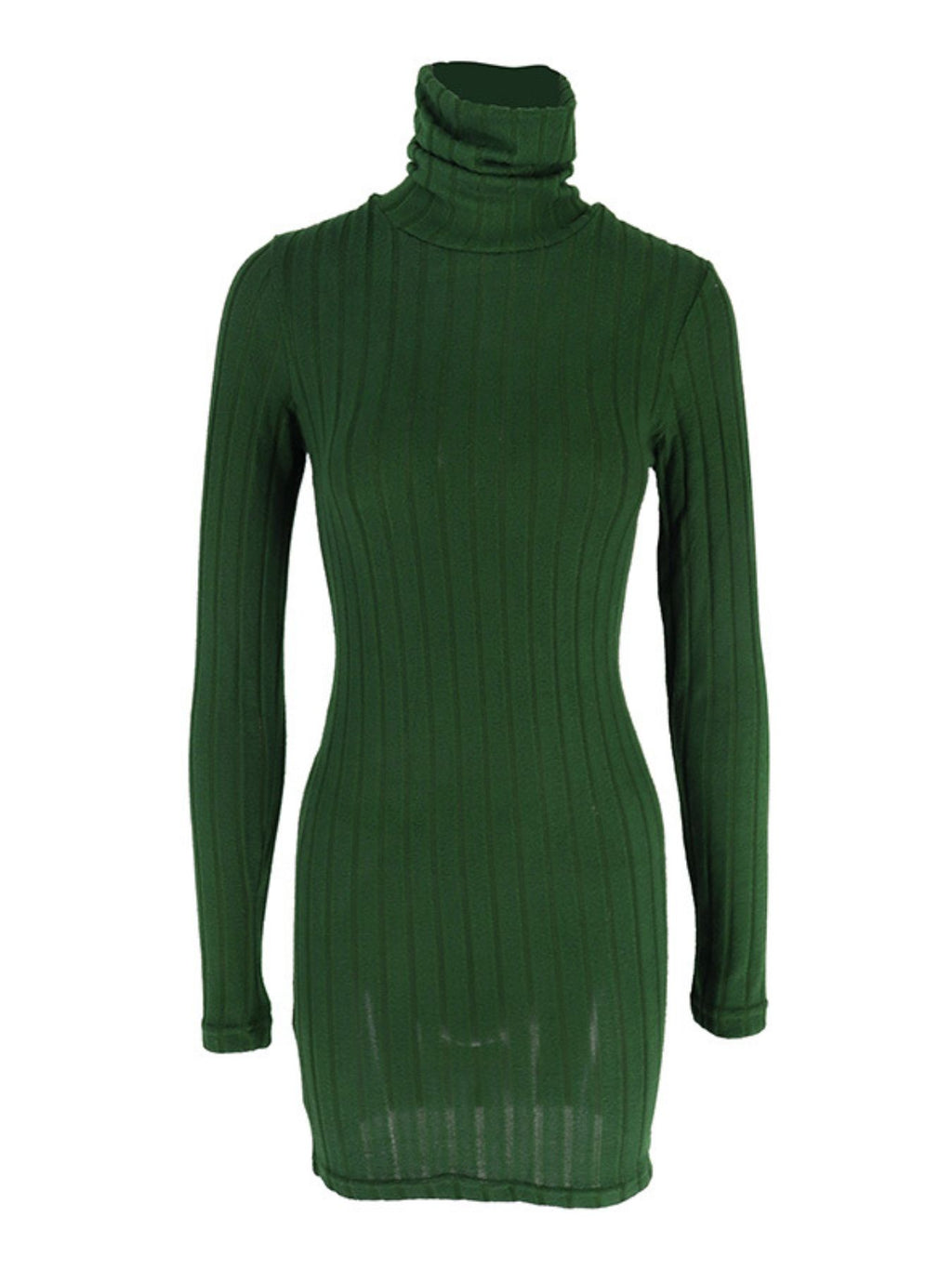 Robe Courte Moulante — Maille Côtelée Col Roulé & Manches Longues - Bootiky